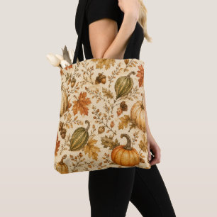 Vintage Autumn Pumpkin & Gourds Pattern Tote Bag