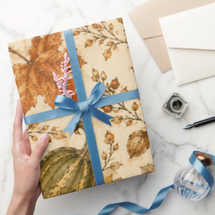 Vintage Autumn Pumpkin & Gourds Pattern Wrapping Paper