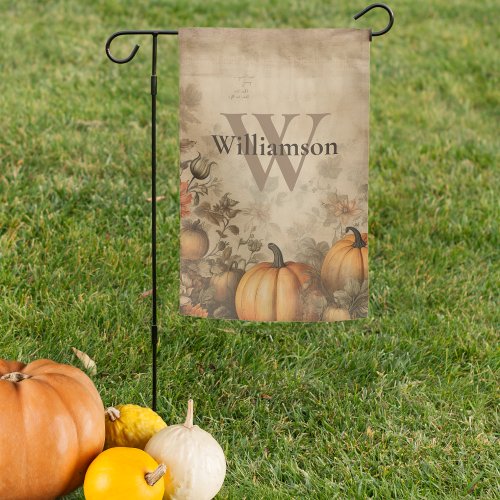 Vintage Autumn Pumpkin Patch Monogram  Garden Flag