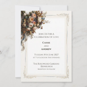 Vintage Autumn Rose Gold Wedding Invitation