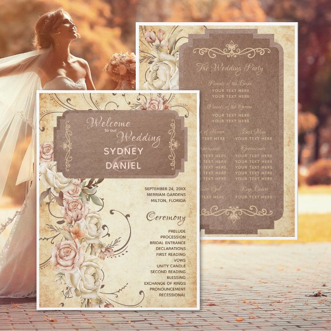 Vintage Autumn Rose Wedding Program (Creator Uploaded)