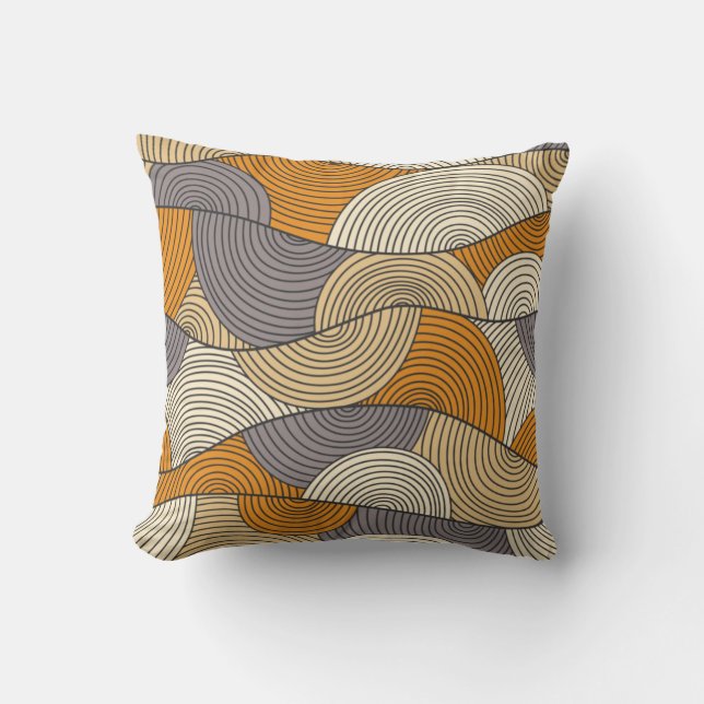 Vintage autumn season abstract wave lines throw pillow (Front)