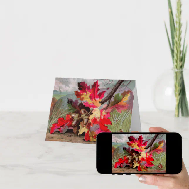 Vintage autumn solstice greeting card with leaves | Zazzle