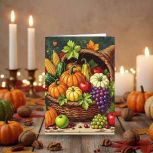Vintage Autumn Thanksgiving Cornucopia Card