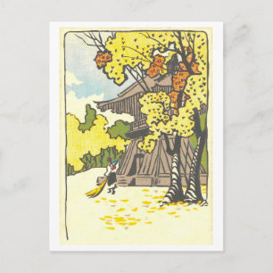 Vintage Autumn View of Japan Temple Garden Postcard