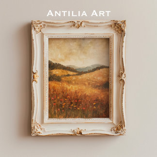 Vintage Autumn Wildflower Country Field Landscape Poster