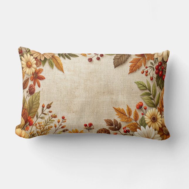 Vintage Autumn Wreath Pillow - Classic Fall Floral (Front)