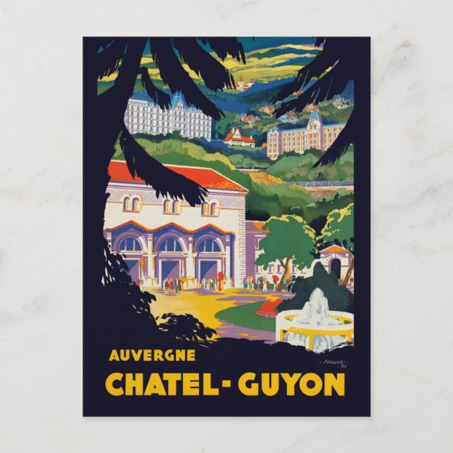 Vintage Auvergne Chatel-Guyon France Travel Poster Postcard (Front)