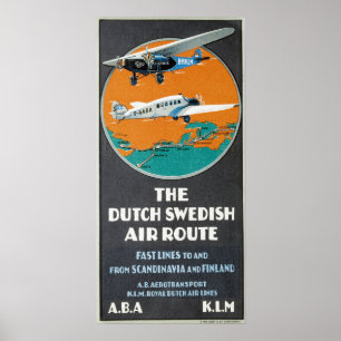 Vintage Aviation Advertisement Dutch Swedish Air Poster