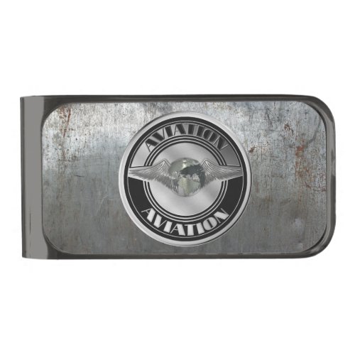 Vintage Aviation Art Gunmetal Finish Money Clip