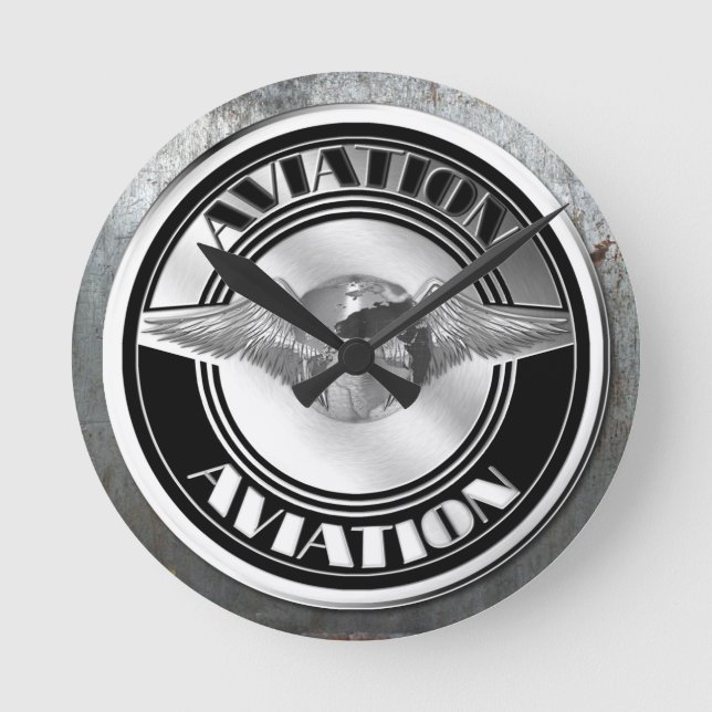 Vintage Aviation Art Round Clock (Front)