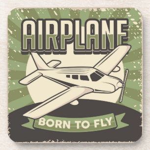 Vintage Aviation Green plane Beverage Coaster
