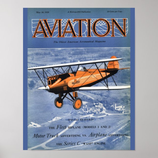 Vintage Aviation Magazine Airplane Cover Art Print (Front)