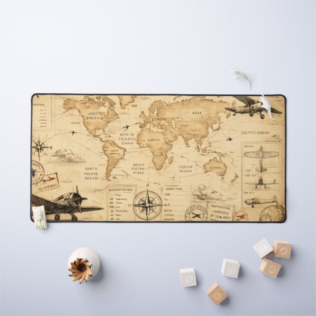 Vintage Aviation Map Pilot Adventure Desk Mat (Kids Table)