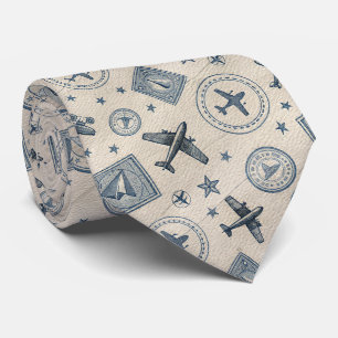 Vintage Aviation Passport Stamp Pattern (1) Neck Tie