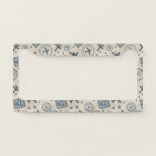 Vintage Aviation Passport Stamp Pattern License Plate Frame