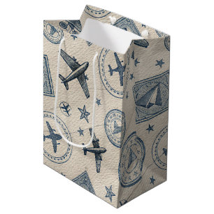 Vintage Aviation Passport Stamp Pattern Medium Gift Bag