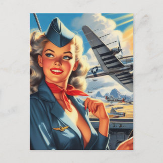 Vintage Aviation Pin Up Postcard