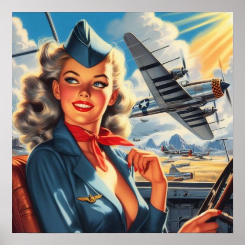 Vintage Aviation Pin Up Poster