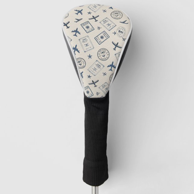 Vintage Aviation Travel Pattern Golf Head Cover (Front)