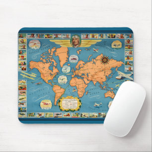 Vintage Aviation World Map Mouse Pad
