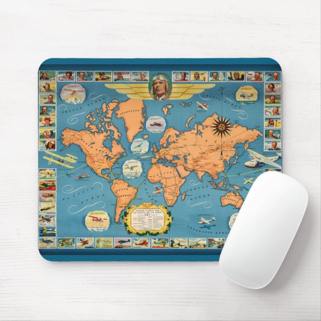 Vintage Aviation World Map Mouse Pad (With Mouse)