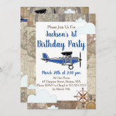 Vintage Aviator Airplane World Travel Birthday Invitation (Front/Back)