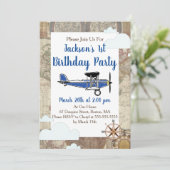Vintage Aviator Airplane World Travel Birthday Invitation (Standing Front)