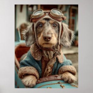 Vintage Aviator Dog Adventure Poster