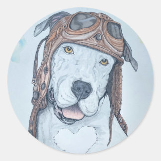 Vintage, Aviator, pilot dog, round sticker 