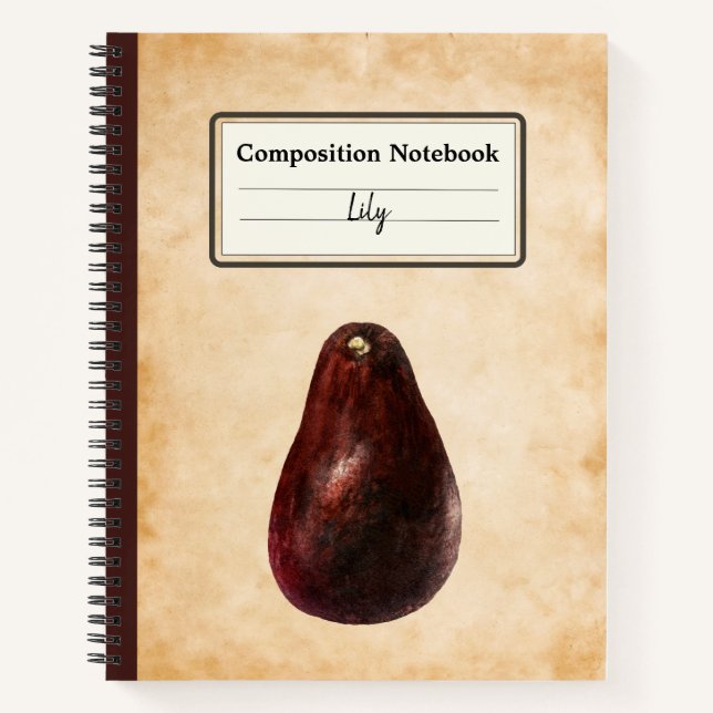 Vintage Avocado Illustration Personalized Comp Notebook (Front)