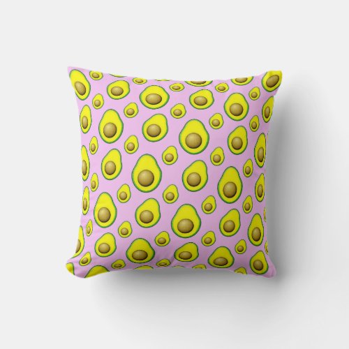 Vintage Avocado Pattern On Pink Background Throw Pillow
