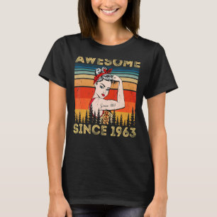 Vintage Awesome Since 1963 Birthday Leopard Woman T-Shirt