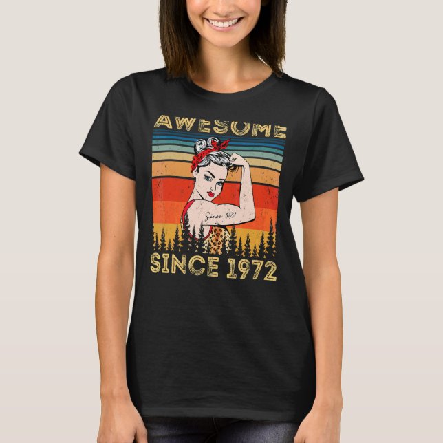 Vintage Awesome Since 1972 Birthday Leopard Woman  T-Shirt (Front)