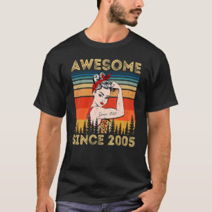 Vintage Awesome Since 2005 Birthday Leopard Woman T-Shirt