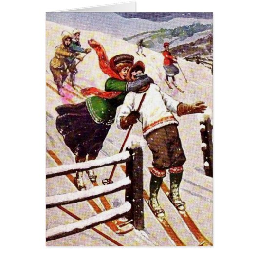 Vintage - Awkward Snow Skiing Couple, (Front)