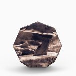 Vintage axe award<br><div class="desc">Toned black and white vintage photograph of an old axe on a wood cutting block. Fully customizable design.</div>