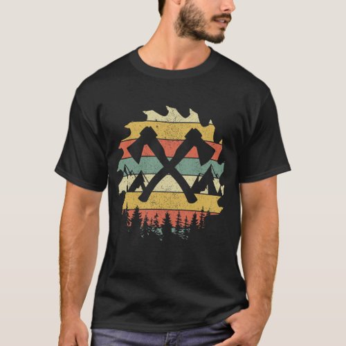 Vintage Axe Throwing Retro Outdoor Crossed Axes T_Shirt