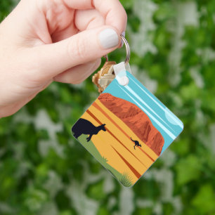 Vintage Ayers Rock Australia Kangaroos Travel Keychain