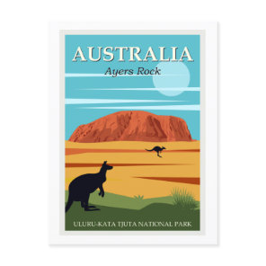 Vintage Ayers Rock Australia Kangaroos Travel Postcard