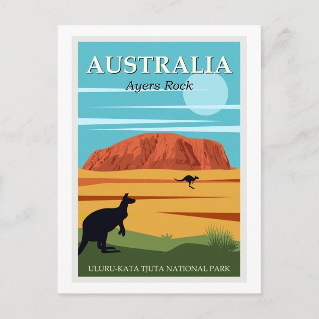 Vintage Ayers Rock Australia Kangaroos Travel Postcard (Front)