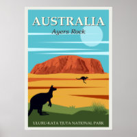 Vintage Ayers Rock Australia Kangaroos Travel