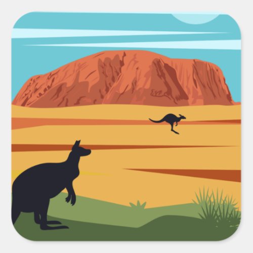 Vintage Ayers Rock Australia Kangaroos Travel Square Sticker