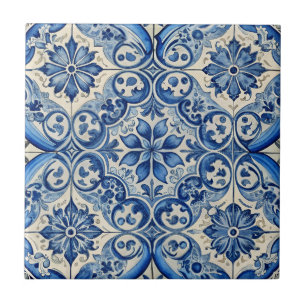 Vintage Azulejo Portuguese Blue Pattern Ceramic Tile