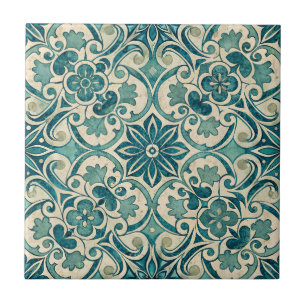 Vintage Azulejo Portuguese Green Pattern Ceramic Tile