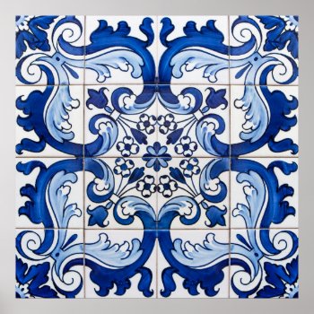 Vintage Azulejo Tile Pattern Poster by wheresmymojo at Zazzle
