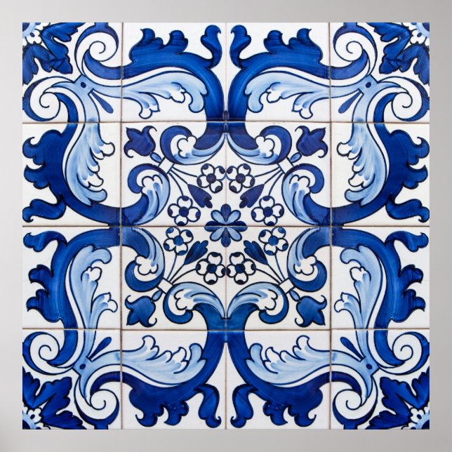 Vintage Azulejo Tile Pattern Poster (Front)