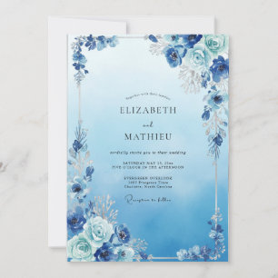 Vintage Azure Petal Wedding Invitation