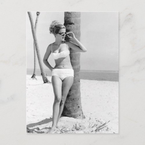 Vintage BW Photo Florida Bikini Girl Postcard