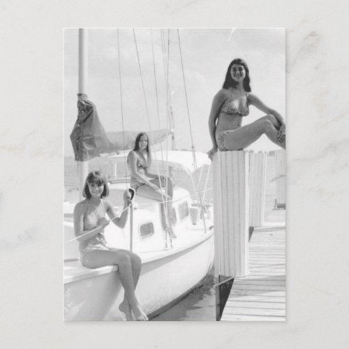 Vintage BW Photo Florida Bikini Girls Postcard